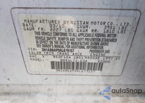 2010 Nissan Sentra 2.0Sr z USA, uszkodzony, nr VIN 3N1AB6AP0AL679157